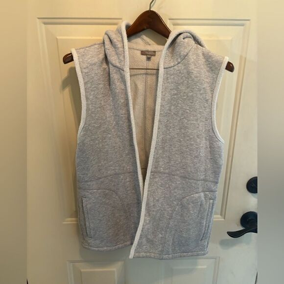 Talbots Gray Sweatshirt Vest Open Front Zip Hood size M - Picture 9 of 9